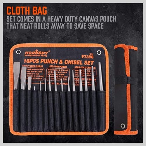 HORUSDY 16-Piece Punch and Chisel Set, Including Taper Punch, Cold Chisels, Pin Punch, Center Punch thumbnail 4