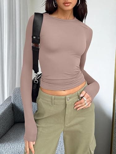 Trendy Queen Womens Long Sleeve T Shirts Fall Fashion 2025 Basic Crop Tops Going Out Outfits Y2k Clothes thumbnail 2