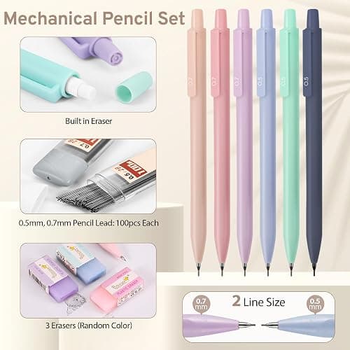 DazSirit 62 PCS Aesthetic Stationery Set with Foldable Pencil Case, 12 Pastel Highlighters, 4 Erasable Pens, 5 Gel Pens, 6 Mechanical Pencils, Sticky Notes – School Supplies for Girls & Teens (Pink) thumbnail 5