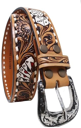 Cowboy Cowgirl Poker Western 1-1/2" Wide Hand Tooled Leather Belt 26FKPoker thumbnail 6