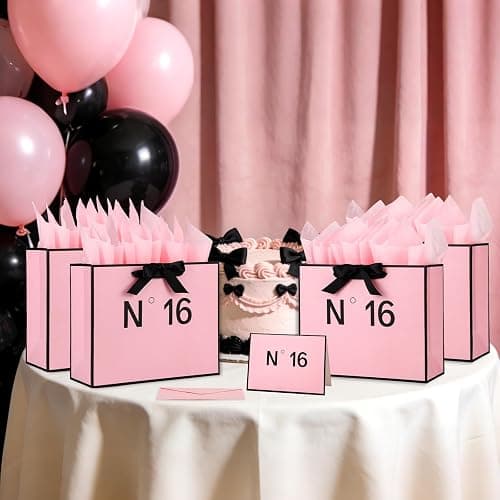Sweet 16 Birthday Gift Bag with Tissue Paper & Greeting Card for Women Girl | Pink 16th Goodie Bag Birthday Decorations Sweet Sixteen Design 16 Years Old Party Supplies Gift Ideas thumbnail 5