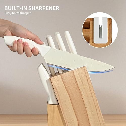 LIN ZHI REN 15 Piece Knife Set，Kitchen Knife Block Set，White stainless steel knife set with sharpener for Chopping, Slicing, Dicing & Cutting，Dishwasher safe thumbnail 5