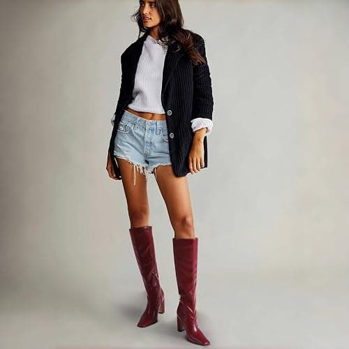 Lovee Cosee Knee High Boots for Women Square Toe Chunky Heeled Boots with Side Zipper Fashion Dress Elastic Tall Boots thumbnail 5