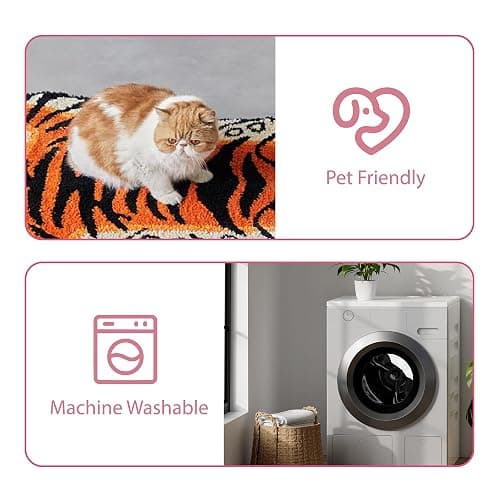 5x3.3 ft Tibetan Tiger Area Rug Tufted High Pile XLarge Indoor Machine Washable Carpet with Nonslip TPR Backing - Bedroom, Bathroom, Living & Dining Room Home Décor, Pink thumbnail 8