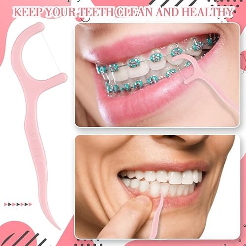 Baderke 200 Count Floss Picks Bulk Non Breakable Tooth Picks Flosser Dental Floss Sticks for Adults Teeth Cleaning Dental Flossers for Family Pack Travel (Light Pink) thumbnail 3