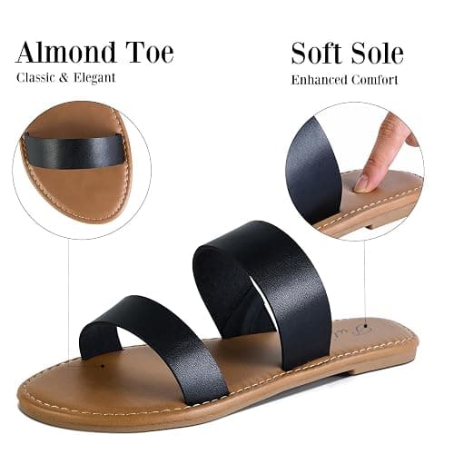 Putu Women's Two Strap Flat Sandals Casual Slide Sandals Slip on Summer Sandals thumbnail 5