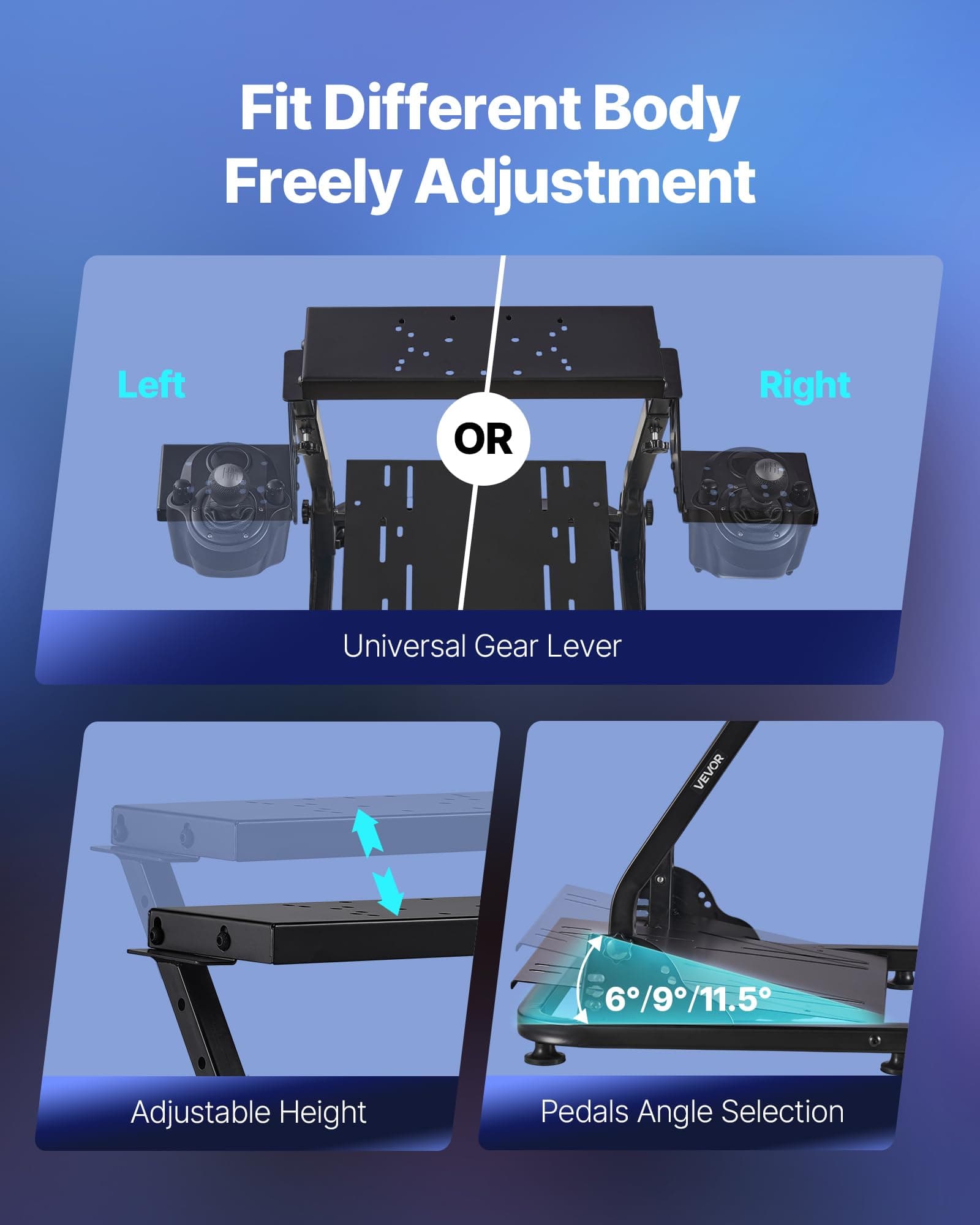VEVOR Racing Wheel Stand, Adjustable & Foldable Simulator Stand for Logitech G29 G27 G920 G923, Thrustmaster T300RS T300GT T248 TS-PC TSXW Gaming Cockpit,Pedals Simulator NOT Included thumbnail 4