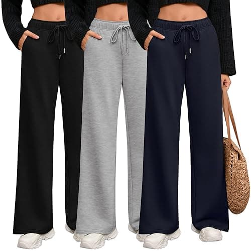 Riyiper 3 Pack Women Wide Leg Sweatpants Drawstring Straight Pants Elastic Waist Joggers Open Bottom Sweatpants with Pockets - Image 1