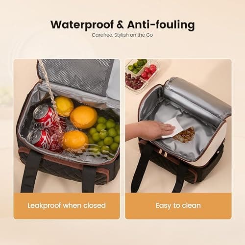 LOVEVOOK Insulated Lunch Bag For Women,Large Double Deck Adult Lunch Box,Teacher Lunch Tote Bag With Cup Holder,Leakproof Cooler Bag With Adjustable Shoulder Strap For Work Picnic Beach thumbnail 6