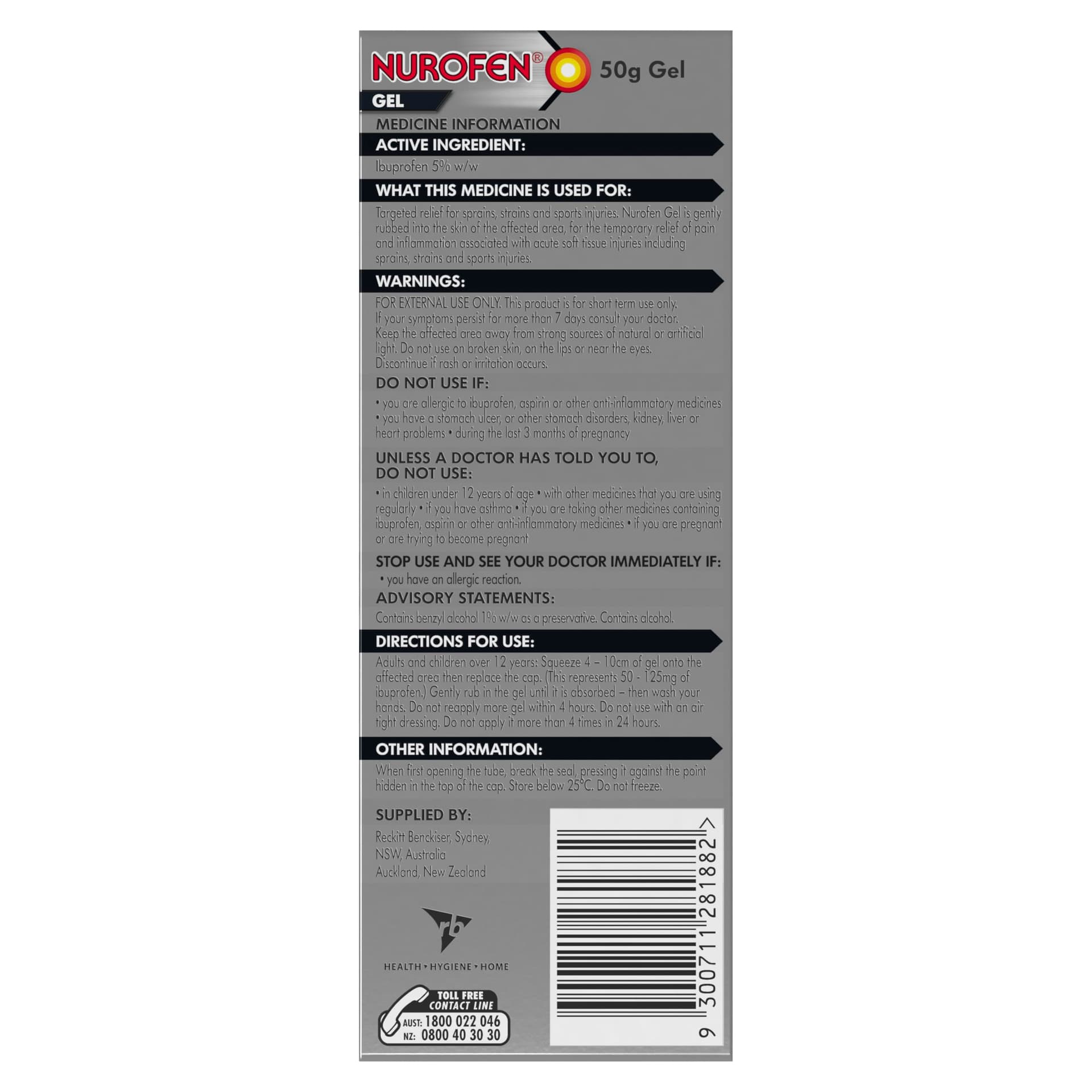 Nurofen Gel Topical Pain Relief, 50 Grams thumbnail 4