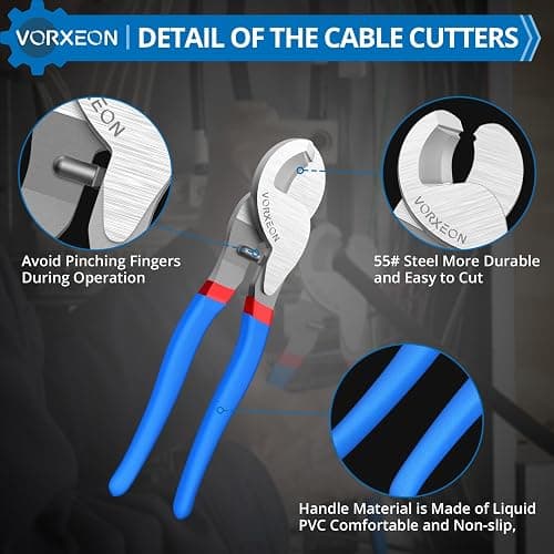 VORXEON Cable Cutters 10 Inch Heavy Duty Wire Cutter High Leverage Cutter Tool Big Wire Cutters, Electrical cable cutters For Aluminum, Copper, Communications and Ethernet Cable thumbnail 4