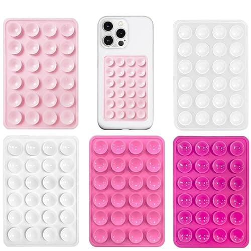 5 Pcs Sticky Phone Grip, Silicon Suction Phone Case Mount, Durable Phone Holder As Suction Cup Phone Mount, Hands Free Phone Sticky Grip for Selfies & Tiktok, Shower Mirror Grip (3 Thick, 2 Thin)