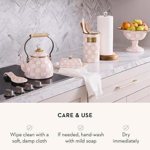 MACKENZIE-CHILDS Enamel Utensil Holder, Kitchen Utensil Holder for Countertop, Storage Caddy, Pink-and-White Rosy Check thumbnail 5