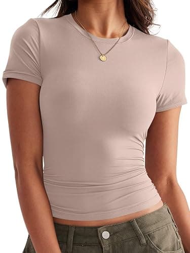 Ovanviso Womens Double Lined Tops Crewneck Short Sleeve Tees Basic Slim Fit T Shirts Y2K Summer Clothes 2026 - Image 1