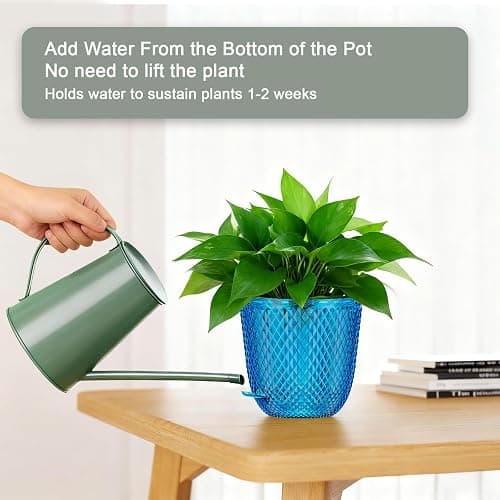 QCQHDU Hanging Planters for Indoor Plants, 2-Pack 7.2 Inch Self Watering Hanging Pots, Plastic Plant Hanger with Drainage Holes and 3 Hooks Chains for Garden Home (Klein Blue) thumbnail 4