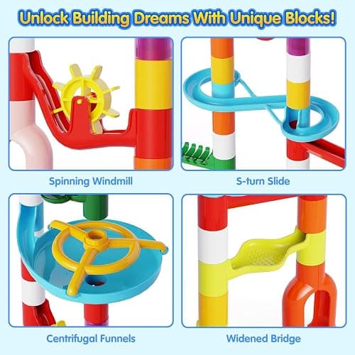 Marble Run Toy, 110pcs Marble Maze Kit STEM Educational Learning Toy for Kids, Mable Race Construction Railway Building Blocks with 60 Marbles Birthday Gift for Boys Girls 3 4 5 6 7 8 + Years Old thumbnail 4