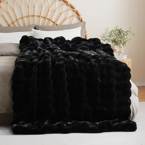 BENVWE Faux Fur Throw Blanket for Couch - Thickened Fluffy Soft Bubble Blanket for Living Room Home Decor - Fathers Day Birthday Gifts for Women Men, Black, 50" x 60",1300GSM thumbnail 5