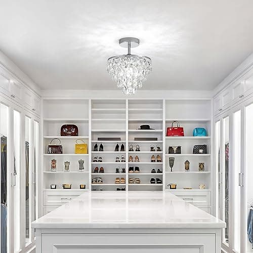 Small Crystal Chandelier Crystal Ceiling Lights Flush Mount Hallway Light Fixtures Silver Ceiling Lamp for Bedroom Closet Foyer Kitchen Bathroom thumbnail 2