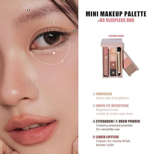 JUDYDOLL Portable Makeup Palette - All-in-One Face Makeup Kit, Contour & Highlighter for Warm & Cool Skin Tones, Travel-Friendly Cosmetic Palette (05 Sleepless Box (with Liquid Lipstick)) thumbnail 4