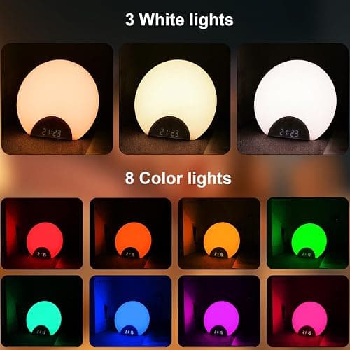 ANTDALIS Sunrise Alarm Clock Wake Up Light for Kids, Adults, Heavy Sleepers with Dual Alarms, Snooze, Sleep Aid with 7 Nature Sounds for Bedrooms with 8 Colors Night Light, FM Radio, Gift Ideas thumbnail 5