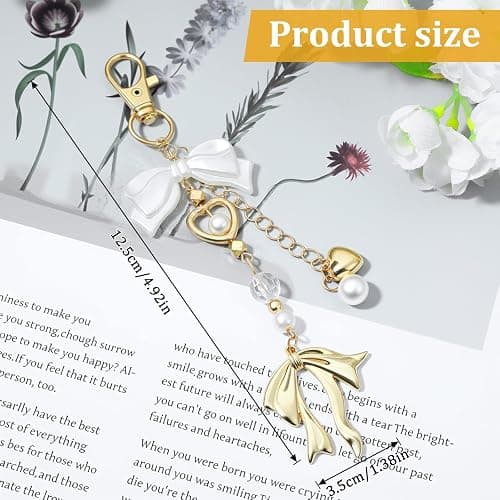 Mabor Gold Bow Keychain Bag Charms for Women Heart Pearl Beaded Coquette Aesthetic Purse Charm Cute Aesthetic Accessory Keychain thumbnail 2