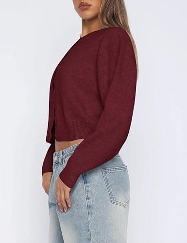 Kistore Cropped Cardigan Sweaters for Women Lightweight Knit Clothes 2026 | Fashion Clothing,Button Up Cardigan,Short Cardigans for Women,Long Sleeve Cardigan,Y2k Outfits for Women,Crew Neck Cardigan thumbnail 4