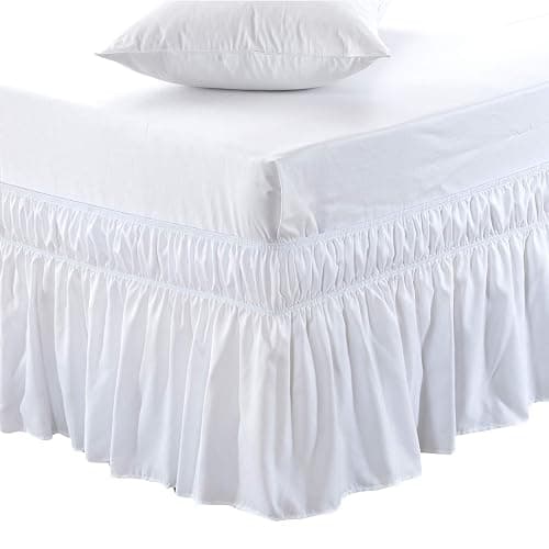 MEILA Wrap Around Bed Skirt Three Fabric Sides Elastic Dust Ruffled 16 Inch Tailored Drop,Easy to Install Fade Resistant-White, Queen/King - Image 1