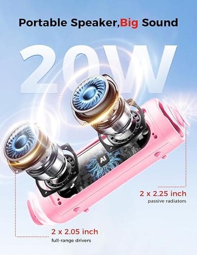 Bluetooth Speaker, 20W HD Sound, Portable Wireless, IPX5 Waterproof, Up to 24H Playtime, TWS Pairing, for Home/Party/Outdoor/Camping/Beach Essentials, Electronic Gadgets, Birthday Gift (Pink) thumbnail 2