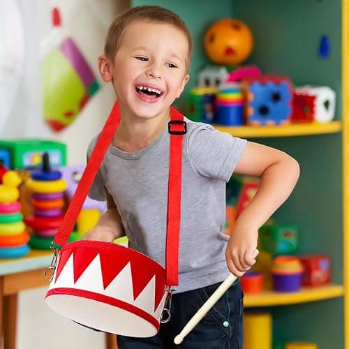 Kids Drum Set,8 in Wooden Toy Drum Set,Educational Baby Musical Toys Drum with Adjustable Strap 2 Drumsticks,Sensory Musical Instrument Drum Toy for Toddler Boys & Girls Gift(Red) thumbnail 7