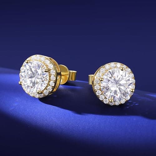 Moissanite Halo Earrings Stud Screw Back 0.2-8.0ct 3-10mm 18K White Gold Plated 925 Sterling Silver Lab Round Cut Brilliant Moissanite Halo Earrings for Women Men thumbnail 9