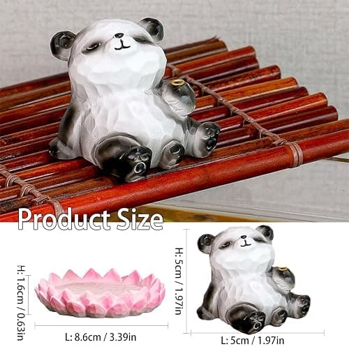 Lotus Panda Incense Holder Cute Animal Figurine Incense Burner Flower Stand Ash Catcher Creative Cartoon Resin Panda Statue for Home Room Decor Meditation Yoga Spa | Cartoon Resin Panda Statue Flower Stand Incense Burner Holder Set Ash Catcher Creative Unique Gift for Home Office Yoga Spa thumbnail 6