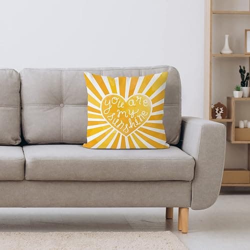 Yellow Bedroom Decor Sun Sunshine You Are My Sunshine Summer Throw Pillow Covers,Sun Kids Teens Girls Room Classroom Decor Heart Cloud Lumber Decorative Pillow Case,18x18 Inch Behemian Pillowcase - Yellow thumbnail 4