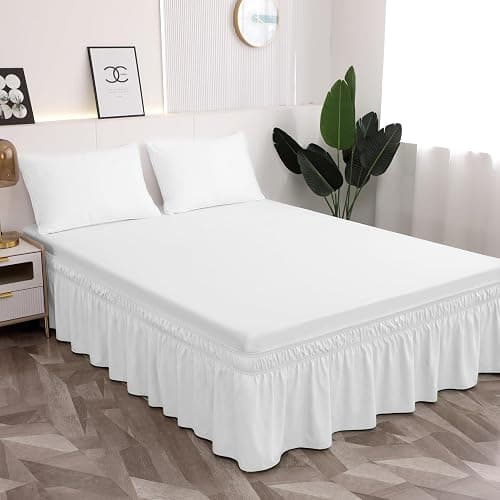 Toodou Twin Bed Skirt 16 Inch Drop Dust Ruffle Only, Three Microfiber Fabric Sides Wrap Around with Elastic, Easy to Install, Cover Up The Twin/Twin XL Size Bed, White - White - Twin 16" Drop - Image 1