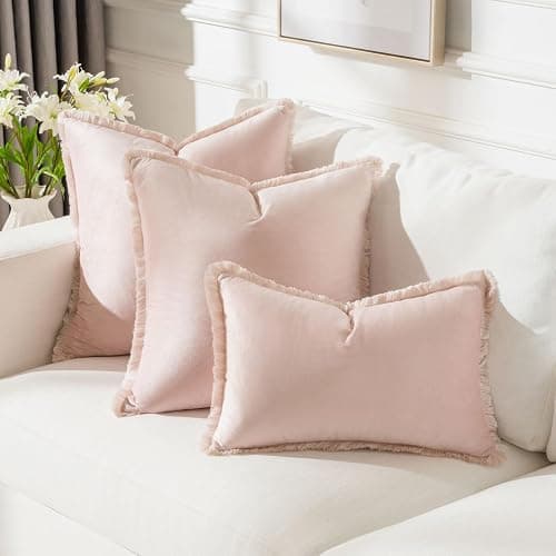 FUTEI Valentines Pink Boho Throw Pillow Covers with Tassels 18x18 Inch Set of 2,Soft Velvet Decorative Cushion Case,Home Decor for Couch Bed Living Room - Pink - 18" x 18" (Pack of 2) thumbnail 6