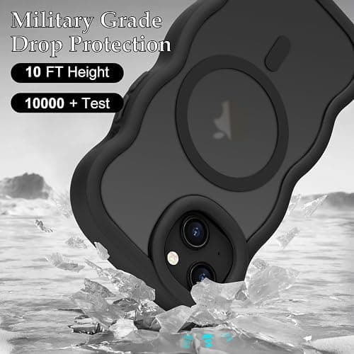 Pepmune for iPhone 15 Case, Curly Wavy Frame Hard Translucent Matte Clear Back Cover for Women Men Compatible with Magsafe TPU Bumper Shockproof Drop Protection Phone Case for iPhone 15, Black thumbnail 4