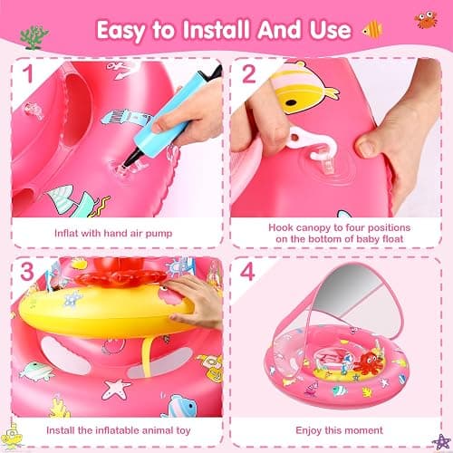 Baby Pool Float with Canopy, Inflatable Baby Swim Float with UPF50+ Sun Protection, Toddler Infant Pool Float with Toy Play Console Adjustable Safety Seat for Kids Girls Boys Aged 6-36 Months thumbnail 6