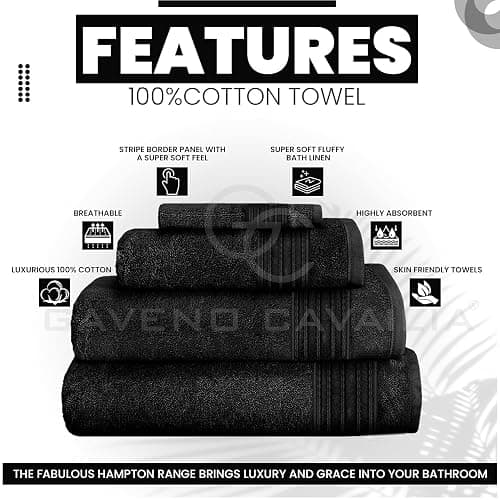 GC GAVENO CAVAILIA New Hampton Pack of 4 Bath Towel Set, 100% Ringspun Cotton, Extra Absorbent 450 GSM Luxury Bath Sheets, Black, 4PK thumbnail 3