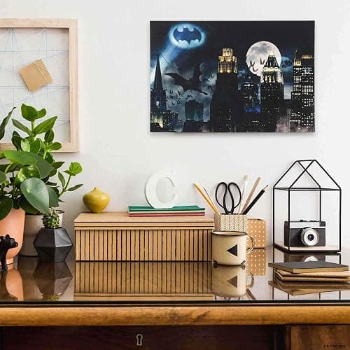 Open Road Brands DC Comics Bat Signal Over Gotham City Gallery Wrapped Canvas Wall Decor - Vintage Batman Wall Art for Man Cave or Movie Room thumbnail 2