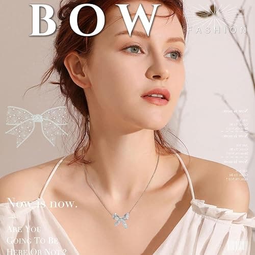 GAUEIOUR Bow Necklace,Butterfly Collarbone Necklace for Women,Light Luxury Sparkling Diamond Minimalist Design Necklaces, Sterling Silver Bow Necklaces for Women(Silver) thumbnail 7