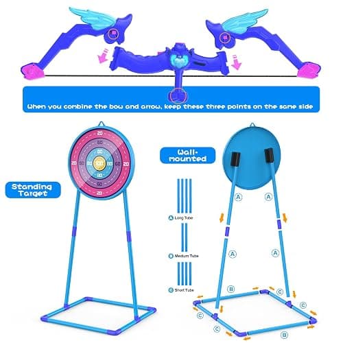 Kids Bow and Arrow Toy, Angel Light Up Archery Set W/ 10 Suction Cup Arrows, Targets & Quiver, Outdoor/Indoor Games for Kids Ages 4-7 8-12, Birthday Gifts for 4 5 6 7 8 9 10 11 12 Year Old Boys Girls thumbnail 6