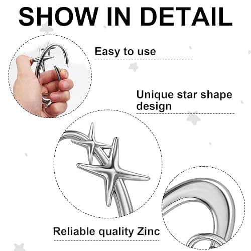Zkptops 2Pcs Star Carabiner Keychain Cool Carabiner Y2K Keychain Aesthetic Star Moon Key Chain Silver Cute Fashion Key Chain Shiny Chrome Accessory for Car Keys Purse Handbag Backpack Bag Charms thumbnail 4