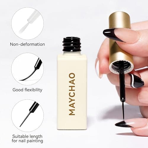 MAYCHAO Gel Liner Nail Art Polish Black and White 2pcs Set 8ml Build in Thin Brush for Swirl/Euphoria French Tips Manicure Painting DIY at Home thumbnail 5