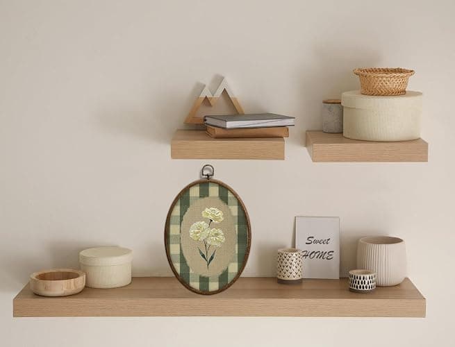 Flower Oval Wall Art, Green Gingham Oval Cottage wall Decor, Retro Botanical Grandma Cottage Core Home Decor for Western Farmhouse Bedroom Living Room, Home Retro Decor Products, 7x10 Inches, 15 thumbnail 4
