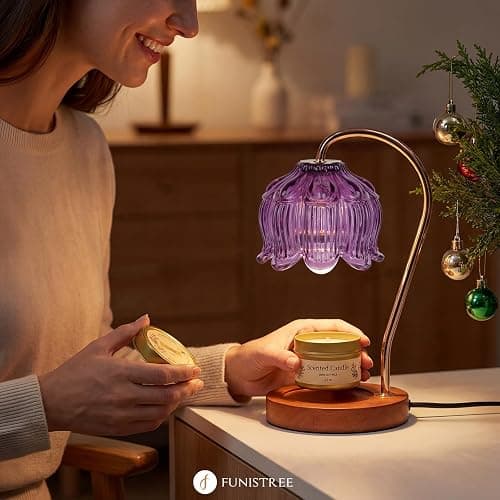 Flower Candle Warmer Lamp with Timer & Dimmer, Adjustable Height Candle Warmer, Christmas Birthday Gifts for Women Mom, House Warming New Home Decor, Wax Warmer for Jar Candles - Full Purper Set thumbnail 4