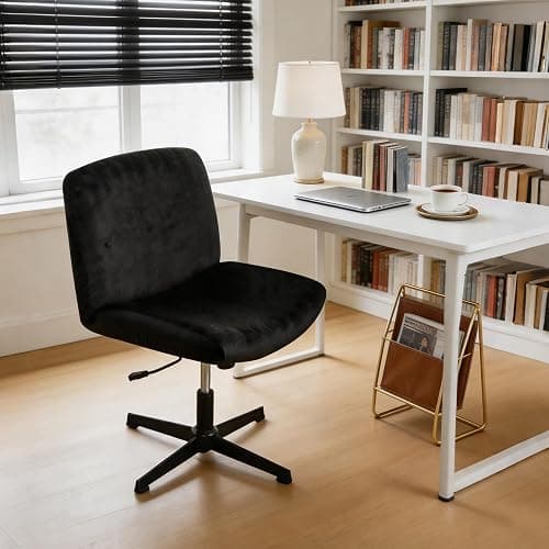 EVOLLER Black Criss Cross Office Desk Chair Cover Velvet Stretch Wide Armless Vanity Make-up Chair Slipcover 1 Piece Washable thumbnail 2