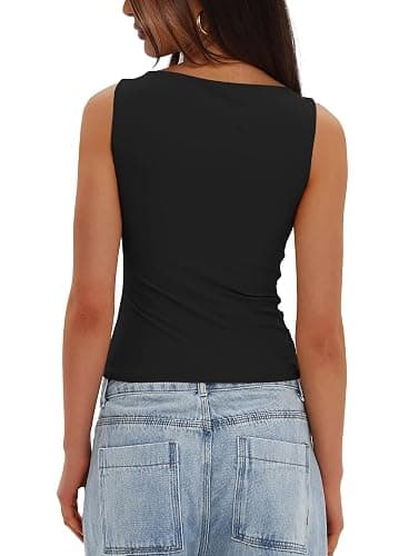 Darong Women's High Neck Tank Top Sleeveless Double Lined Basic Tops Going Out Casual Tank Shirts thumbnail 2