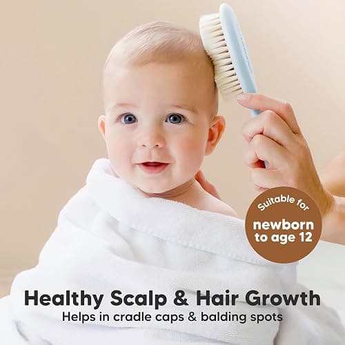 Baby Hair Brush Set for Newborns - Soft Goat Bristle Wooden Baby Brush and Comb Set Newborn Grooming Kit for Cradle Cap, Durable & Gentle, Boy, Girl Infant Essentials Care Kit (Oval, Frost) thumbnail 3
