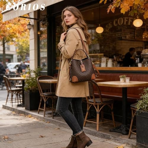 CORIOS Retro Shoulder Crossbody Bag for Women PU Leather Handbag Vintage Print Bucket Bag Small Messenger Satchel Bag thumbnail 2