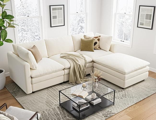 Txtin's Cloud Couches for Living Room L Shaped Sectional Couch with Ottoman Deep Plush 4 Seats Sofa Modern Sofa for Apartment - Image 1
