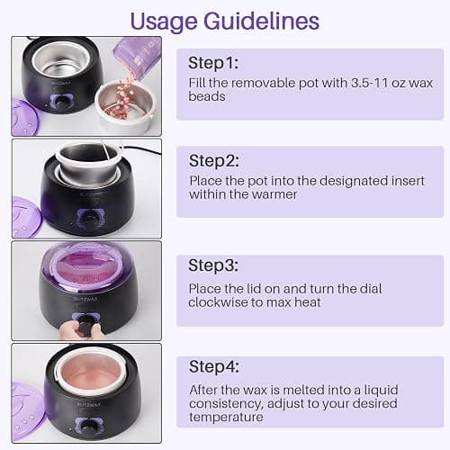 BLITZWAX Brazilian and Bikini Wax Pot for Women, Hard Waxing Warmer for Face, Legs and Body, At Home Hair Removal Machine, Beginner Friendly, Digital Fast Heating, 16oz Capacity thumbnail 8